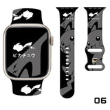 Bracelet apple watch pikachu en silicone noir avec design graphique gris et blanc pour apple watch pikachu