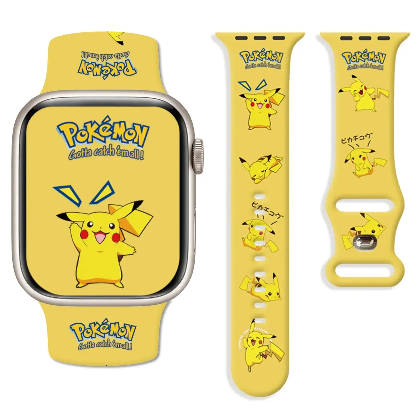 Bracelet apple watch pokemon jaune pikachu avec designs cartoon vibrants et cadran assorti pour apple watch