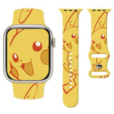 Bracelet apple watch en silicone jaune pikachu avec contours rouges et détails éclairs pour apple watch pokemon