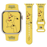 Bracelet apple watch jaune en silicone thème pikachu avec design cartoon et branding pokémon pour apple watch