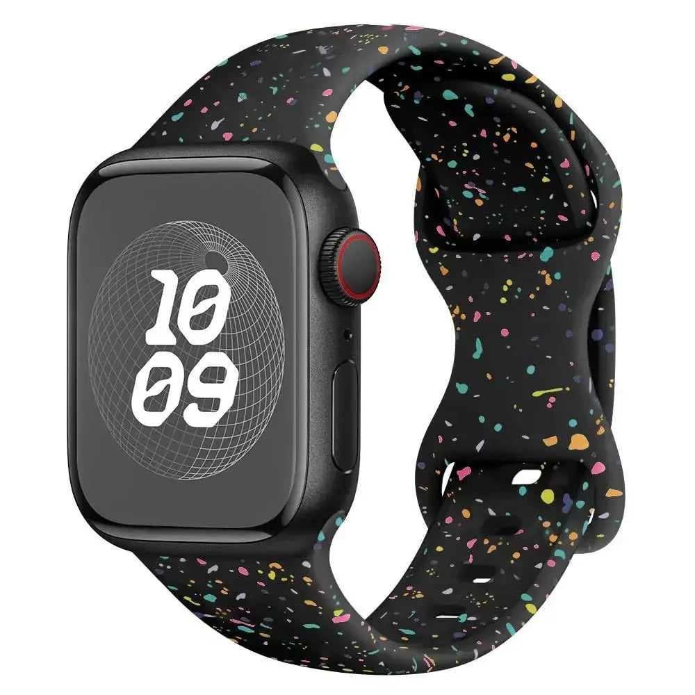 Bracelet sport apple watch silicone ado montre noir avec motif tacheté coloré pour apple watch ultra