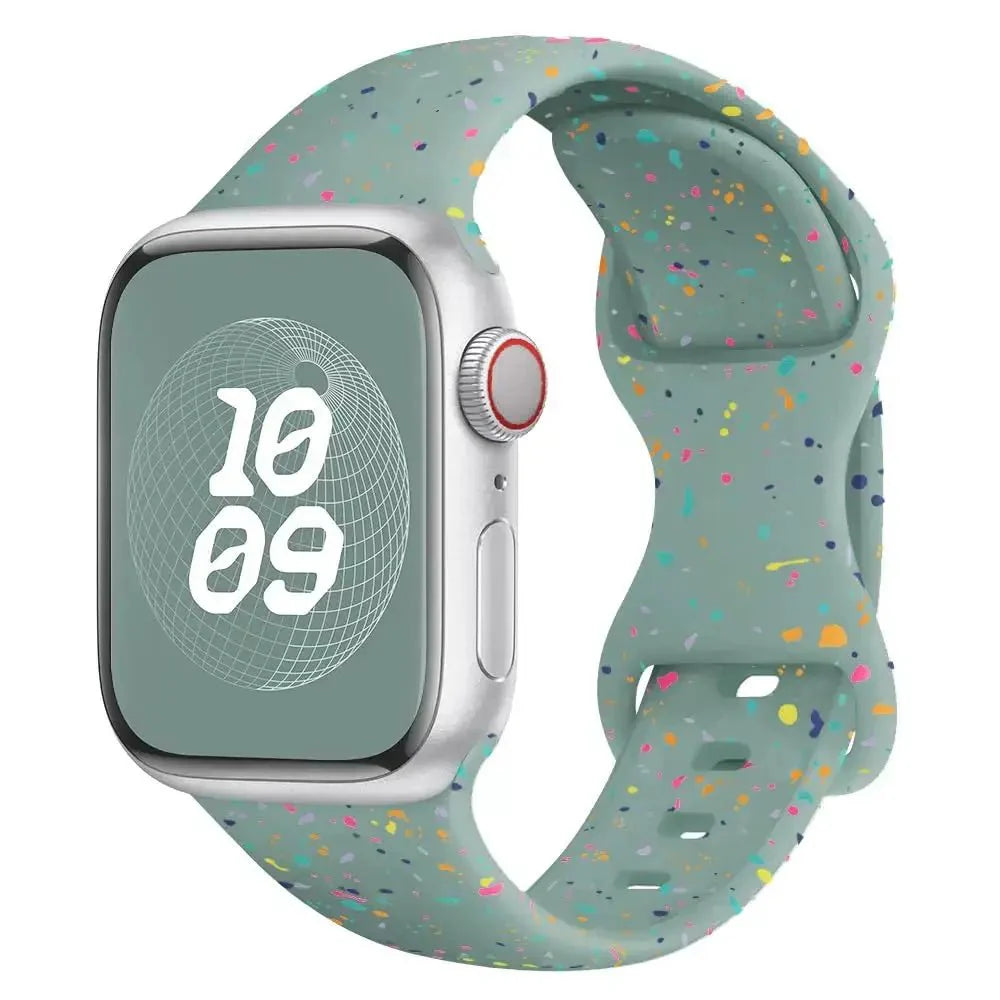 Bracelet sport apple watch en silicone ado mint vert avec motif tacheté coloré pour apple watch ultra