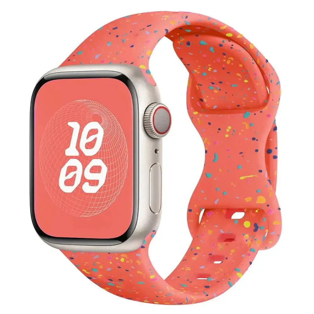 Bracelet sport apple watch silicone ado montre corail vif avec motif multicolore pour apple watch ultra