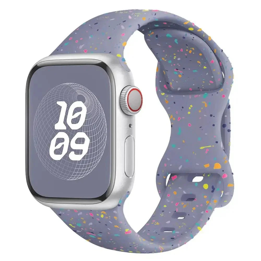 Bracelet sport apple watch silicone ado sport lavande tacheté avec éclaboussures de peinture colorées