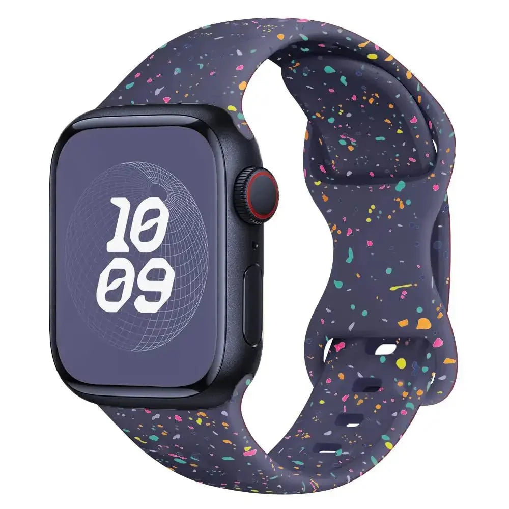 Bracelet sport apple watch silicone ado montre en gris foncé avec motif tacheté multicolore pour apple watch ultra