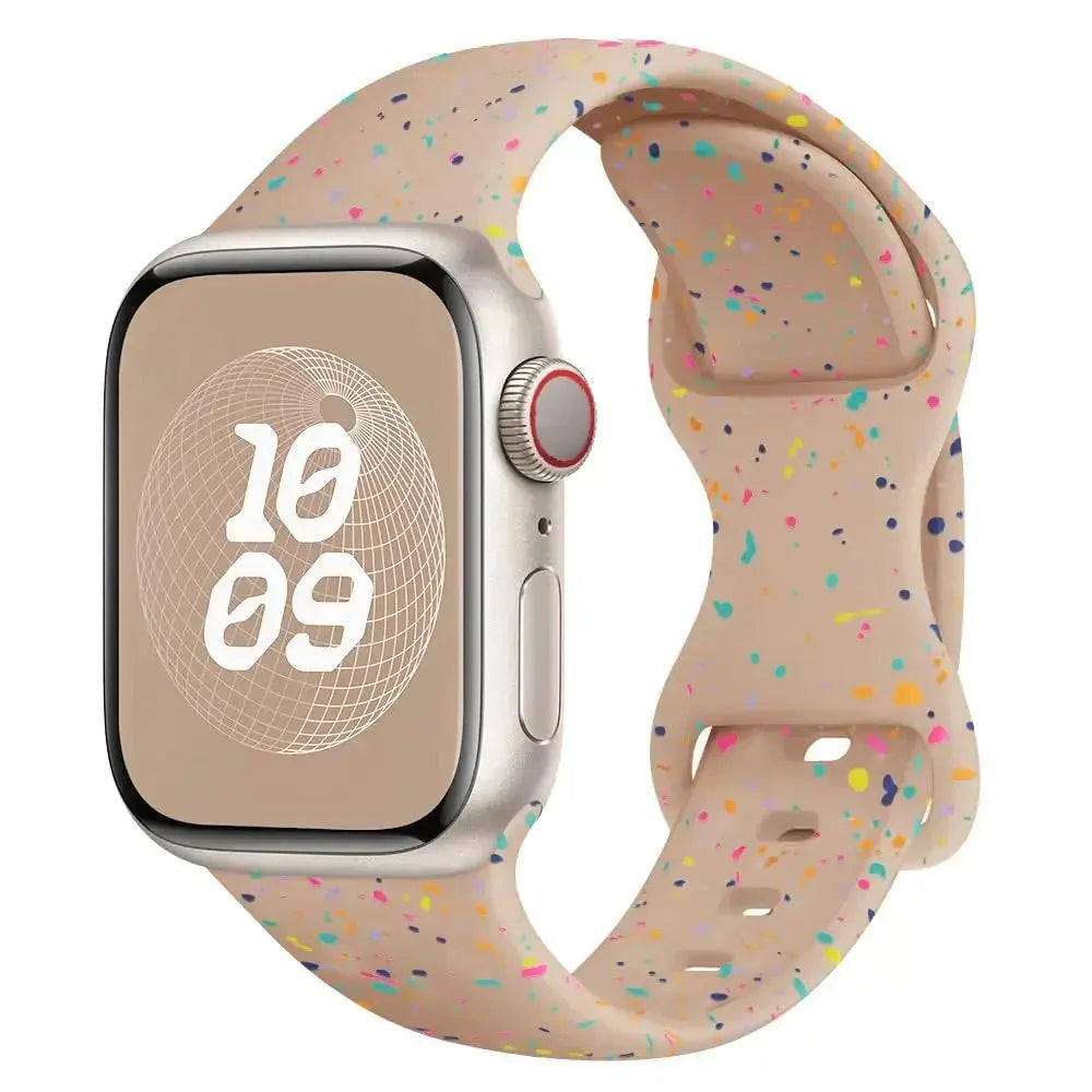 Bracelet sport apple watch en silicone ado beige avec des éclats de confettis colorés pour apple watch ultra