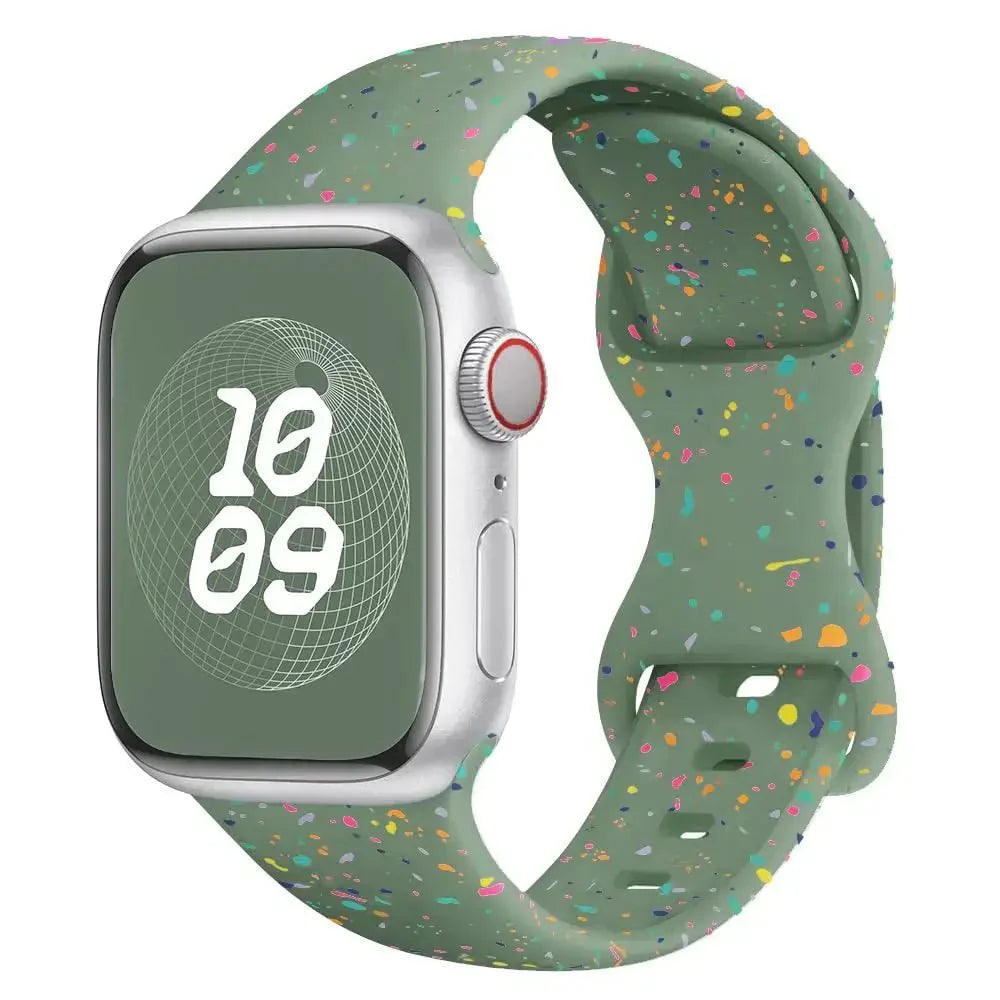 Bracelet sport apple watch silicone ado montre vert tacheté avec points colorés confettis pour apple watch ultra