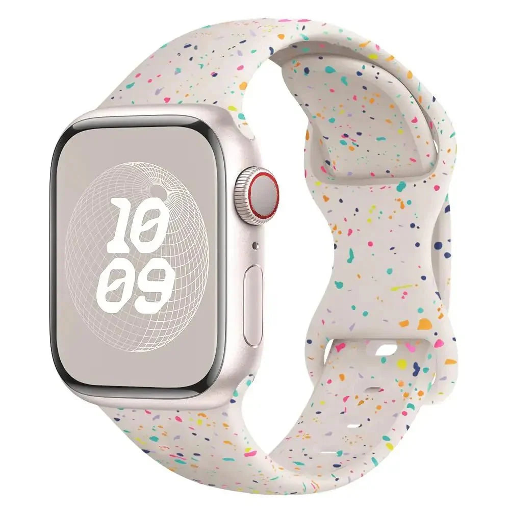Bracelet sport apple watch silicone ado montre coloré à pois multicolores sur fond blanc cassé pour apple watch ultra