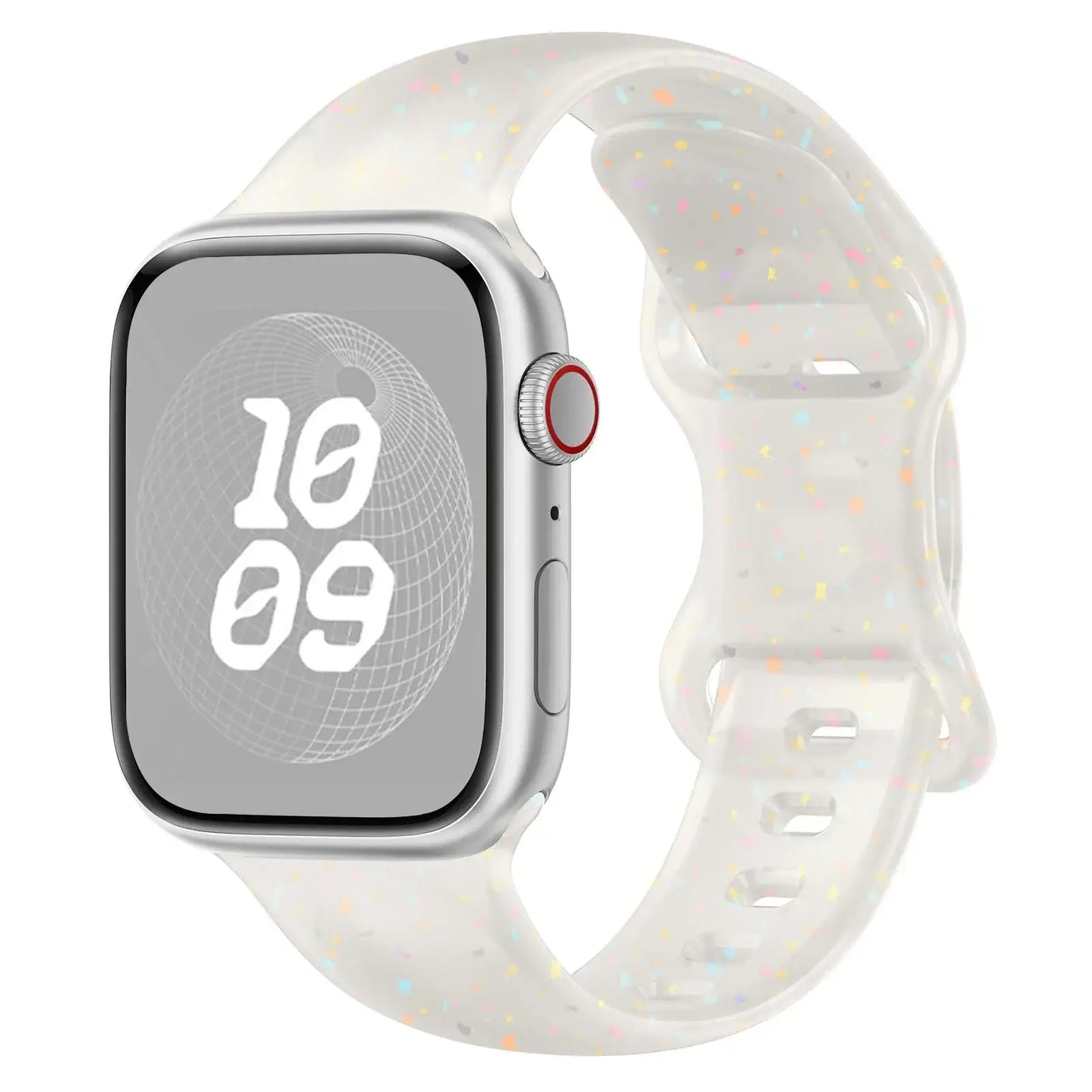Bracelet sport apple transparent en silicone avec paillettes arc en ciel, compatible apple watch ultra silicone ado montre