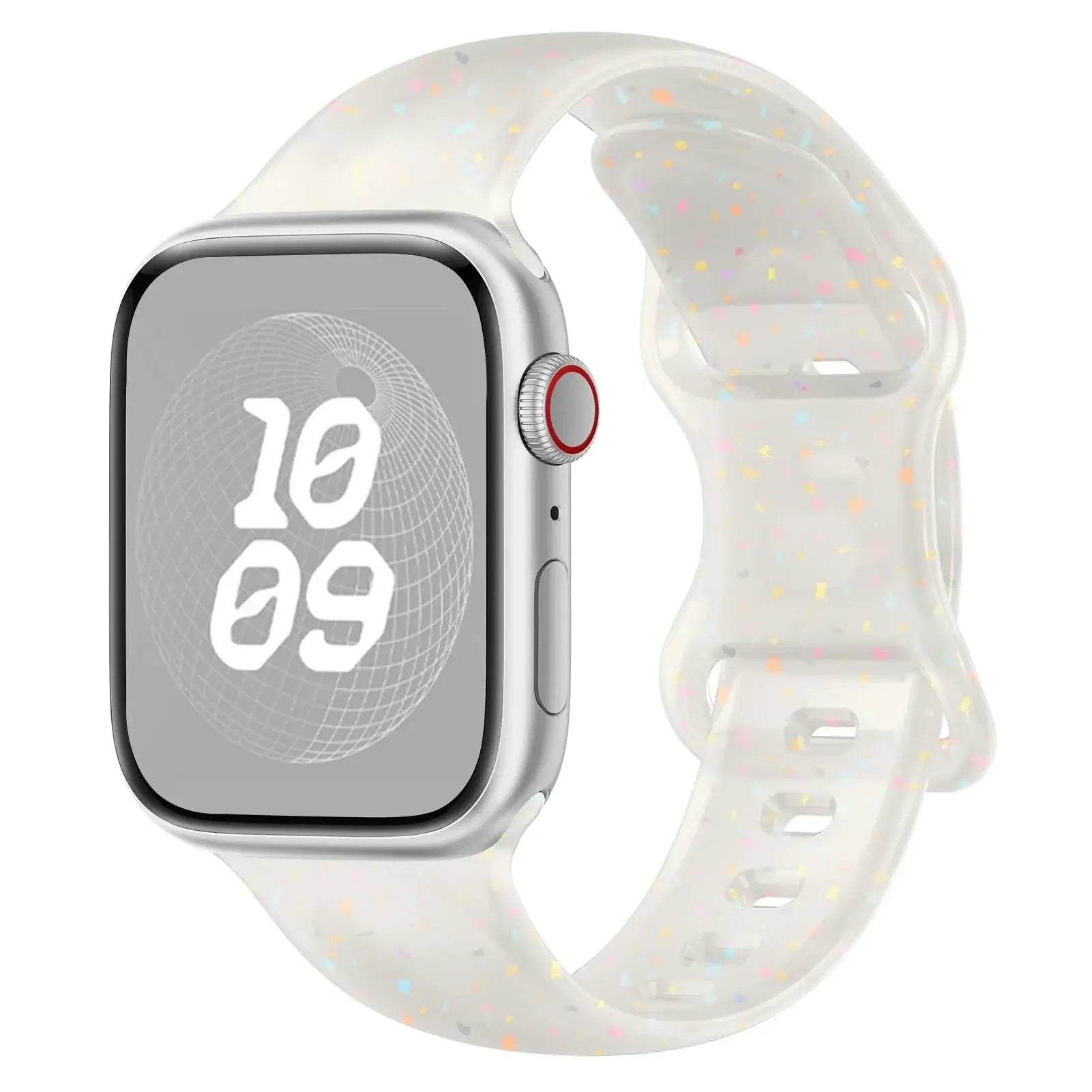 Bracelet sport apple transparent en silicone avec paillettes arc en ciel, compatible apple watch ultra silicone ado montre