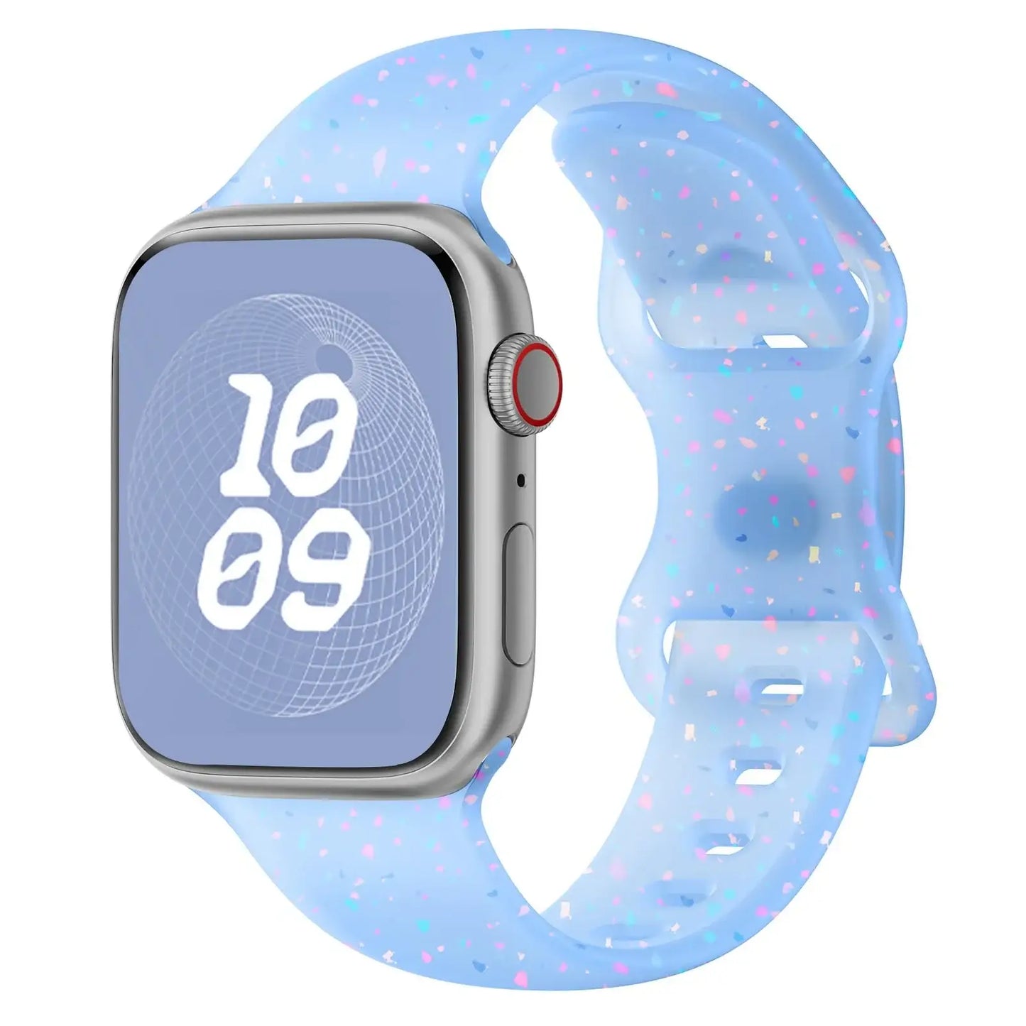 Bracelet sport apple en silicone ado montre bleu clair pailleté rose et violet pour apple watch ultra