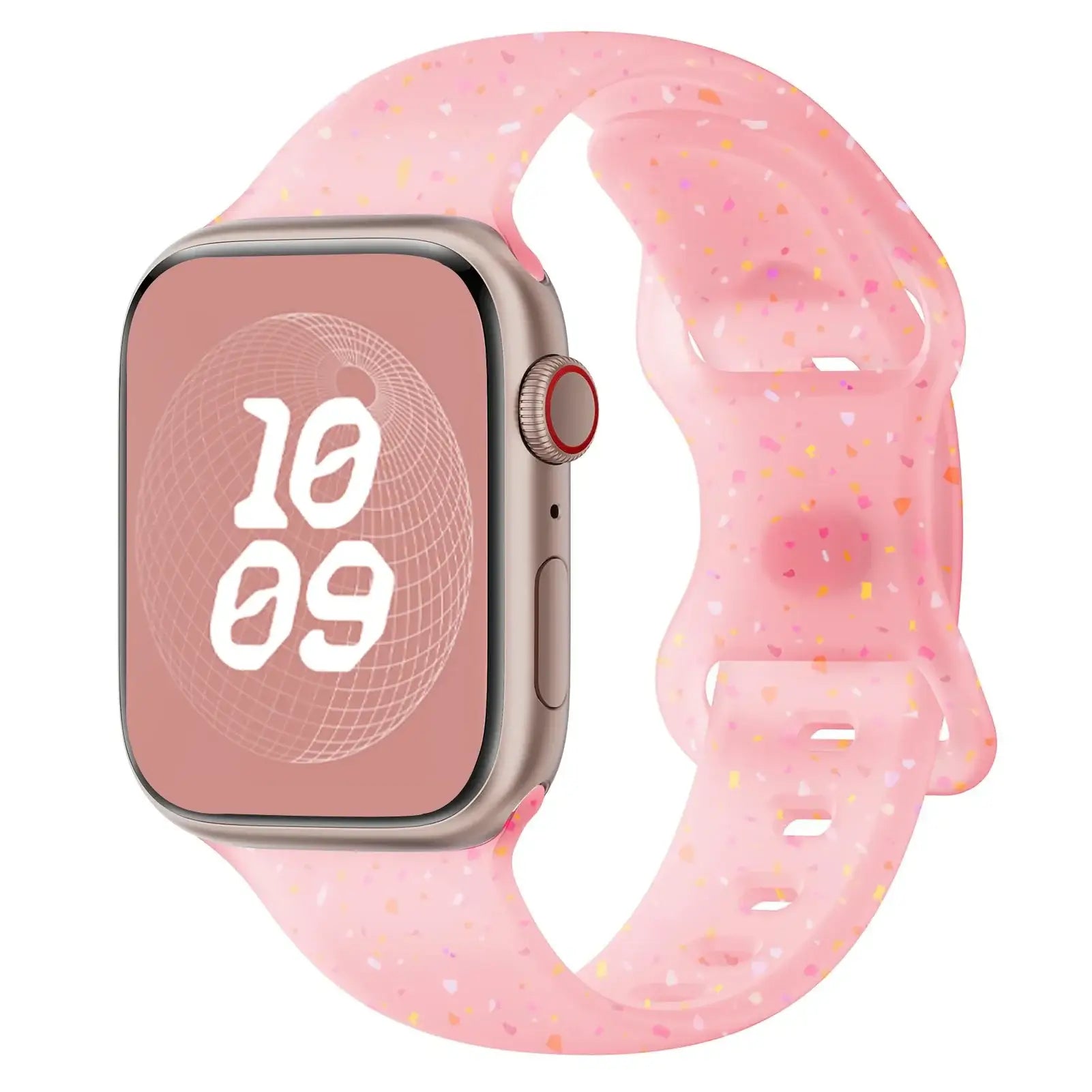 Bracelet sport apple watch silicone ado montre rose pailleté avec texture douce et trous ajustables pour apple watch ultra