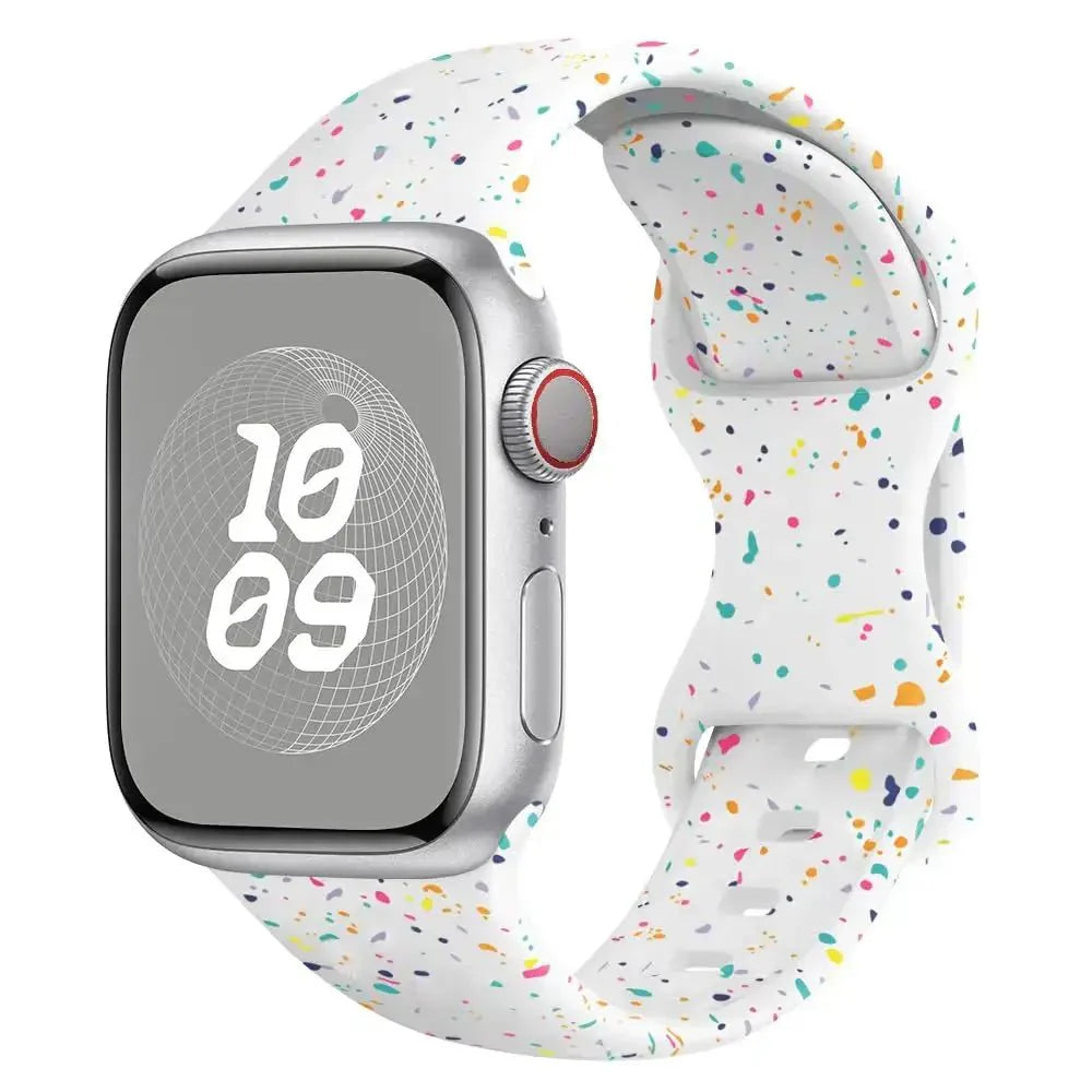 Bracelet sport apple watch ultra en silicone ado blanc avec motif speckles colorés pour montre