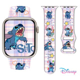 Bracelet apple watch stitch bleu en silicone souple avec motifs carreaux et cœurs pour apple watch