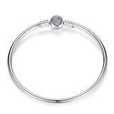 Bracelet argent amour en forme de coeur avec cristal rose pavé et fermoir en métal poli en argent