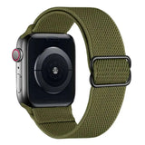Bracelet pour apple watch tissu tissé olive en polyester tissé doux avec boucle en acier inoxydable noir