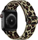 Bracelet tissu tissé leopard pour apple watch series 4 en polyester tissé doux beige et marron avec boucle en acier inoxydable noire