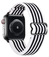 Bracelet pour apple watch tissu tissé noir et blanc avec boucle en acier inoxydable et polyester tissé doux