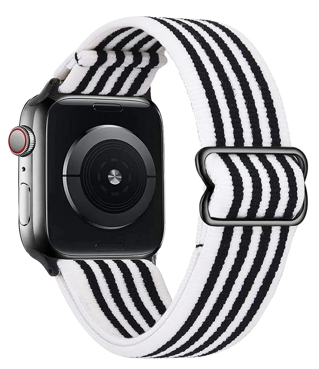 Bracelet pour apple watch tissu tissé noir et blanc avec boucle en acier inoxydable et polyester tissé doux