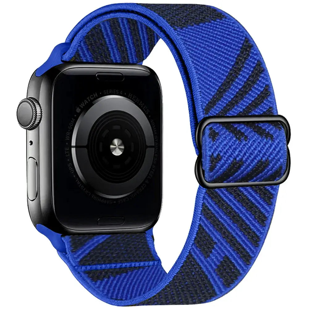 Bracelet tissu tissé bleu et noir pour apple watch en polyester tissé doux avec boucle en acier inoxydable