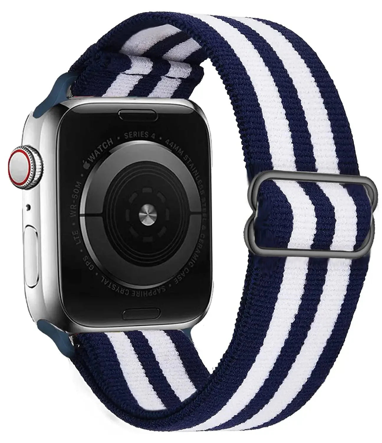 Bracelet pour apple watch tissu tissé en polyester tissé doux bleu marine et blanc avec boucle en acier inoxydable