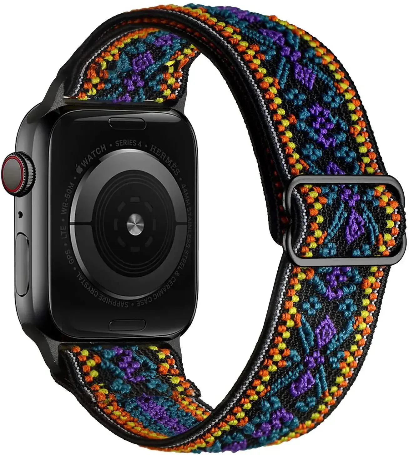 Bracelet tissu tissé coloré pour apple watch en polyester tissé doux avec motifs géométriques et acier inoxydable