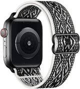 Bracelet pour apple watch tissé noir et blanc en polyester tissé doux avec boucle en acier inoxydable noir