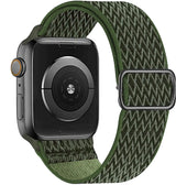 Bracelet tissu tissé olive en polyester tissé doux avec boucle en acier inoxydable noir mat pour apple watch