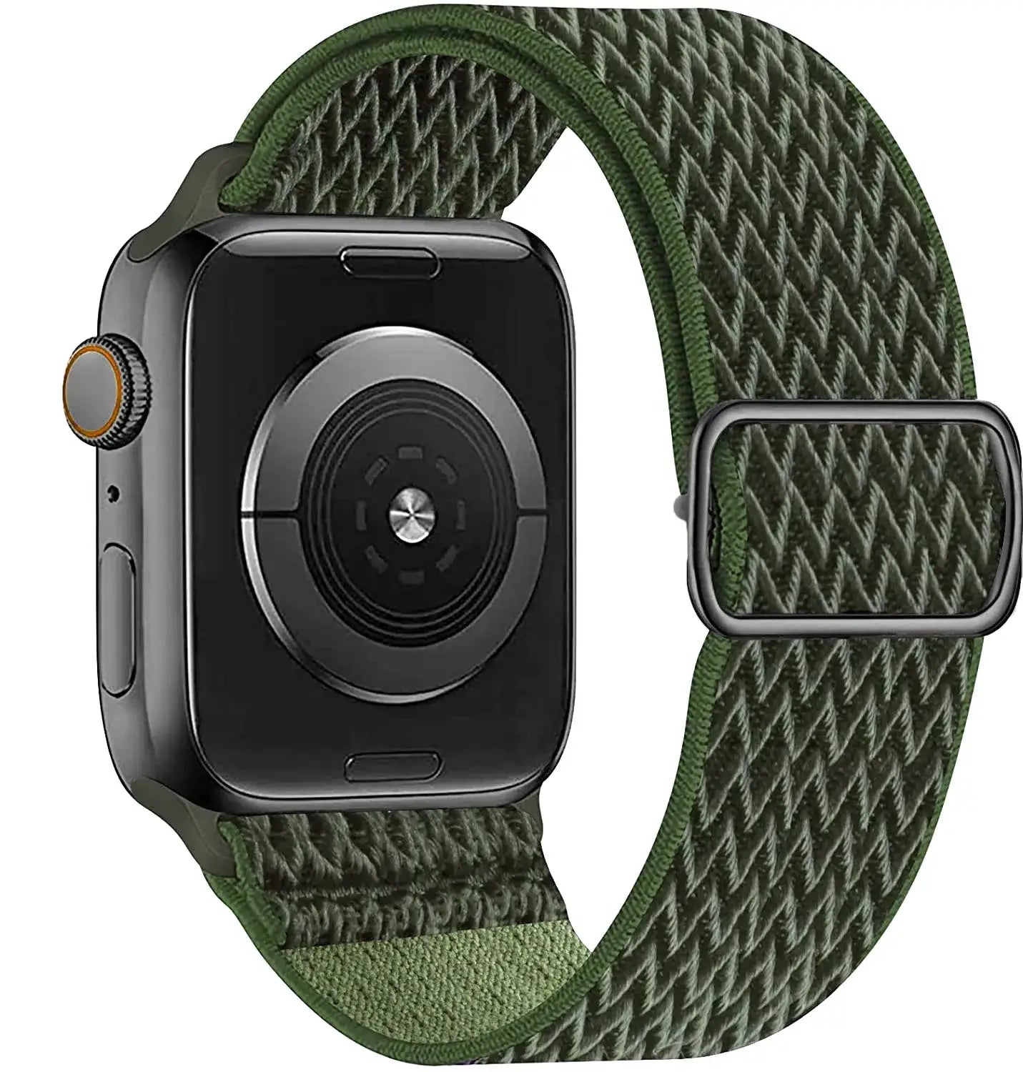 Bracelet tissu tissé olive en polyester tissé doux avec boucle en acier inoxydable noir mat pour apple watch