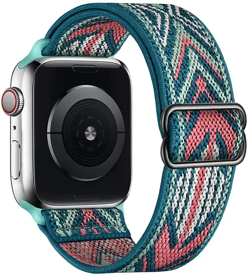 Bracelet pour apple watch tissu tissé en polyester tissé doux multicolore avec boucle en acier inoxydable noir