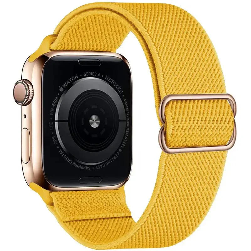 Bracelet tissu tissé jaune vif en polyester tissé doux avec boucle et fermoir en acier inoxydable pour apple watch hermès series 4