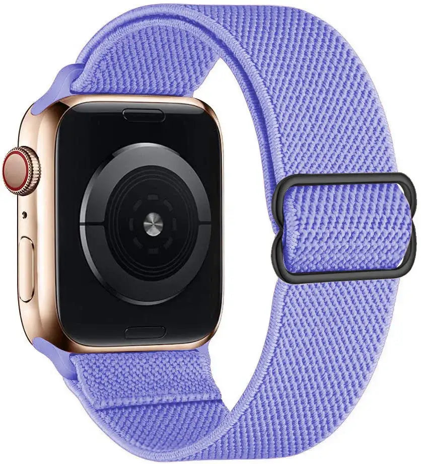 Bracelet tissu tissé pour apple watch en polyester tissé doux violet avec boucle noire en acier inoxydable