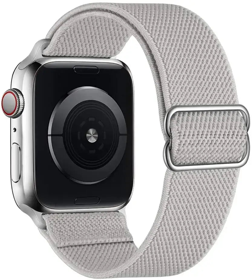 Bracelet pour apple watch en tissu tissé gris clair avec boucle en acier inoxydable et polyester tissé doux