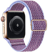 Bracelet pour apple watch tissu tissé en polyester tissé doux violet avec boucle en acier inoxydable finition or rose