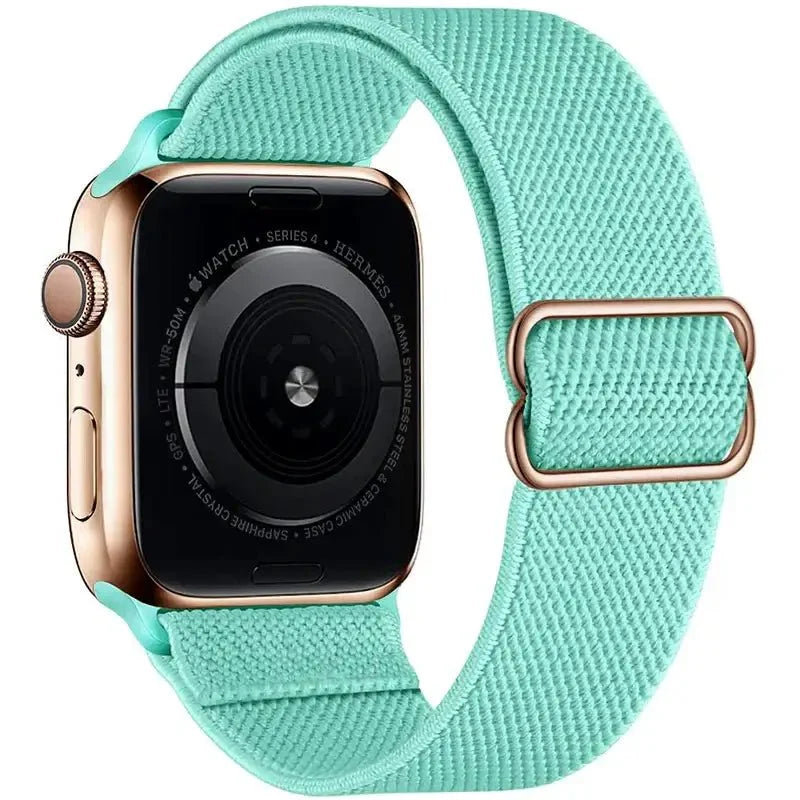 Bracelet pour apple watch série 4 hermès en tissu tissé mint vert avec boucle et fermoir en acier inoxydable ton or rose polyester tissé doux