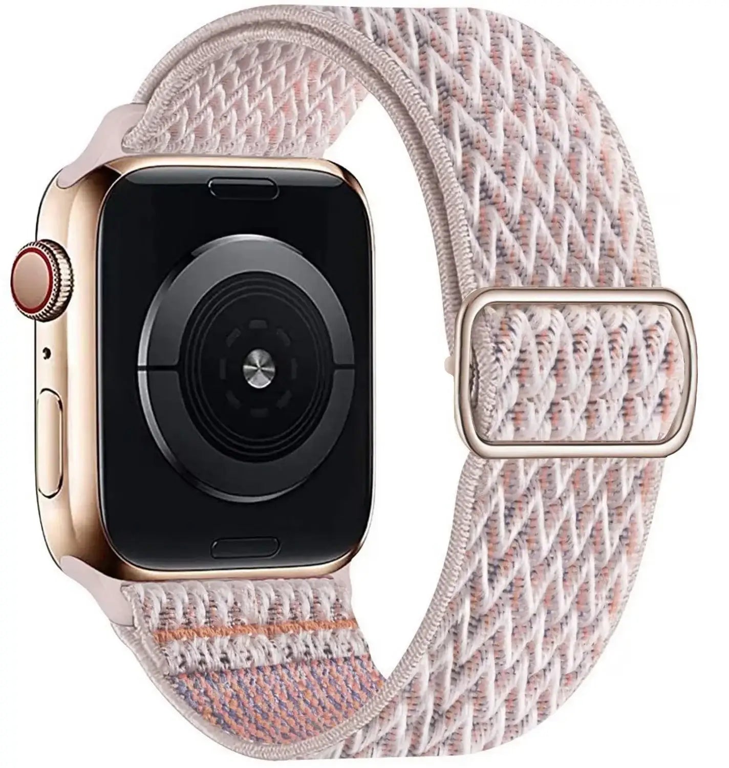 Bracelet tissu tissé pour apple watch en polyester tissé doux avec acier inoxydable rose gold et bande rose pâle textured
