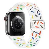 Bracelet pour apple watch tissu tissé en polyester tissé doux blanc avec motifs colorés et finitions en acier inoxydable