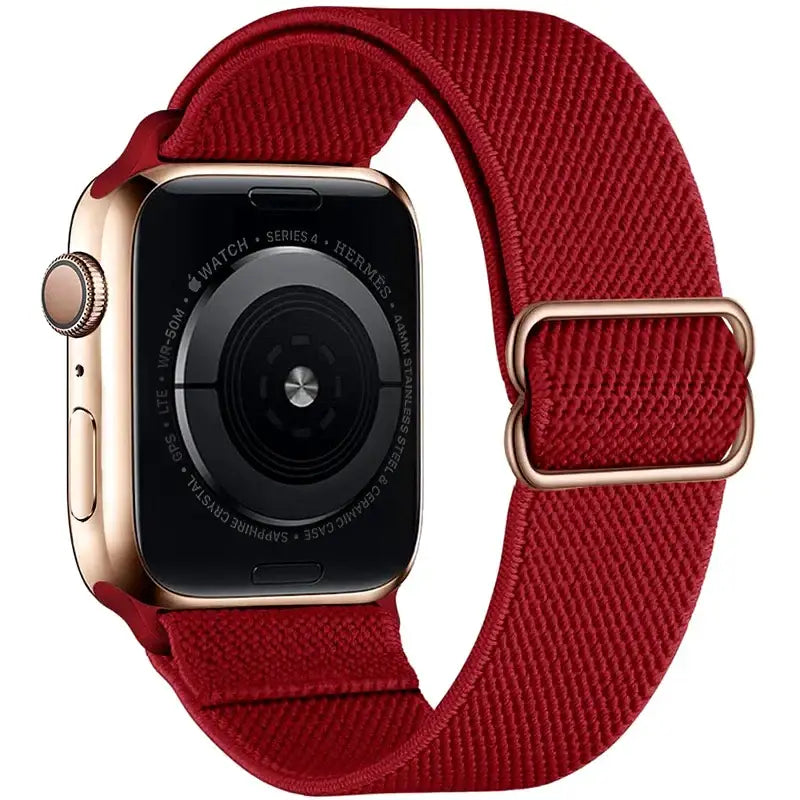 Bracelet tissu tissé en polyester tissé doux rouge avec boucle et fermoir en acier inoxydable pour apple watch hermès série 4