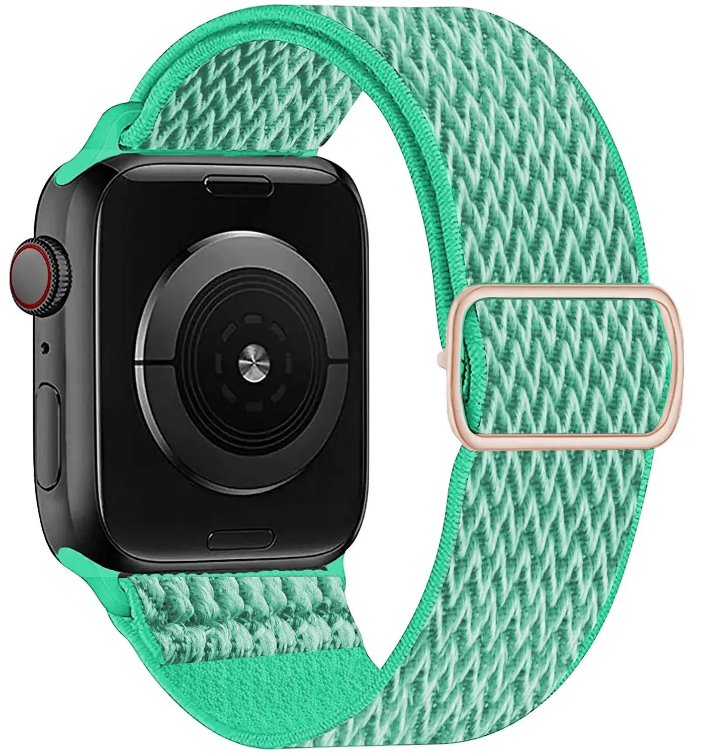 Bracelet tissu tissé mint vert en polyester tissé doux avec boucle rectangulaire en acier inoxydable rose gold pour apple watch