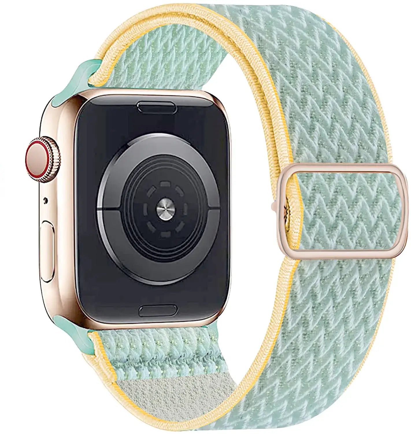 Bracelet pour apple watch tissu tissé en polyester tissé doux mint vert et jaune avec boucle en acier inoxydable