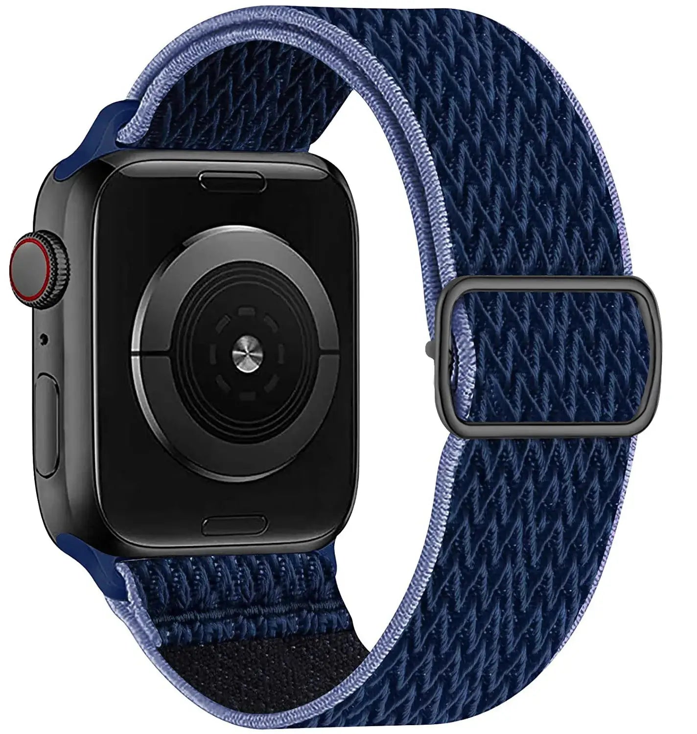 Bracelet tissu tissé bleu marine avec bordure bleu clair et boucle en acier inoxydable pour apple watch
