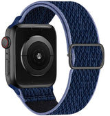Bracelet tissu tissé bleu marine avec bordure bleu clair et boucle en acier inoxydable pour apple watch