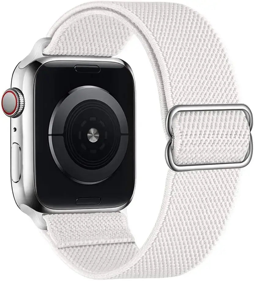 Bracelet pour apple watch tissu tissé blanc en polyester tissé doux avec fermoir en acier inoxydable