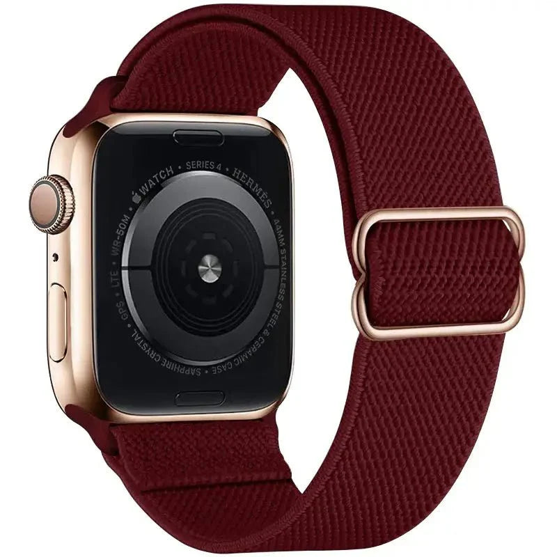 Bracelet pour apple watch tissu tissé en polyester tissé doux avec boucle en acier inoxydable bordeaux texturé