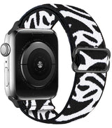 Bracelet pour apple watch tissu tissé noir et blanc avec boucle en acier inoxydable mat et polyester tissé doux