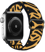 Bracelet tissu tissé pour apple watch en polyester tissé doux noir et or motif tigre avec boucle en acier inoxydable noir