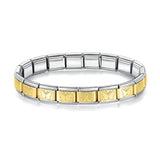 Bracelet hapiship en argent doré avec maillons rectangulaires entrelacés et charme papillon bicolore or et argent