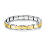 Bracelet charm hapiship argent doré avec maillons rectangulaires alternés argent et or et pendentif cœur bicolore