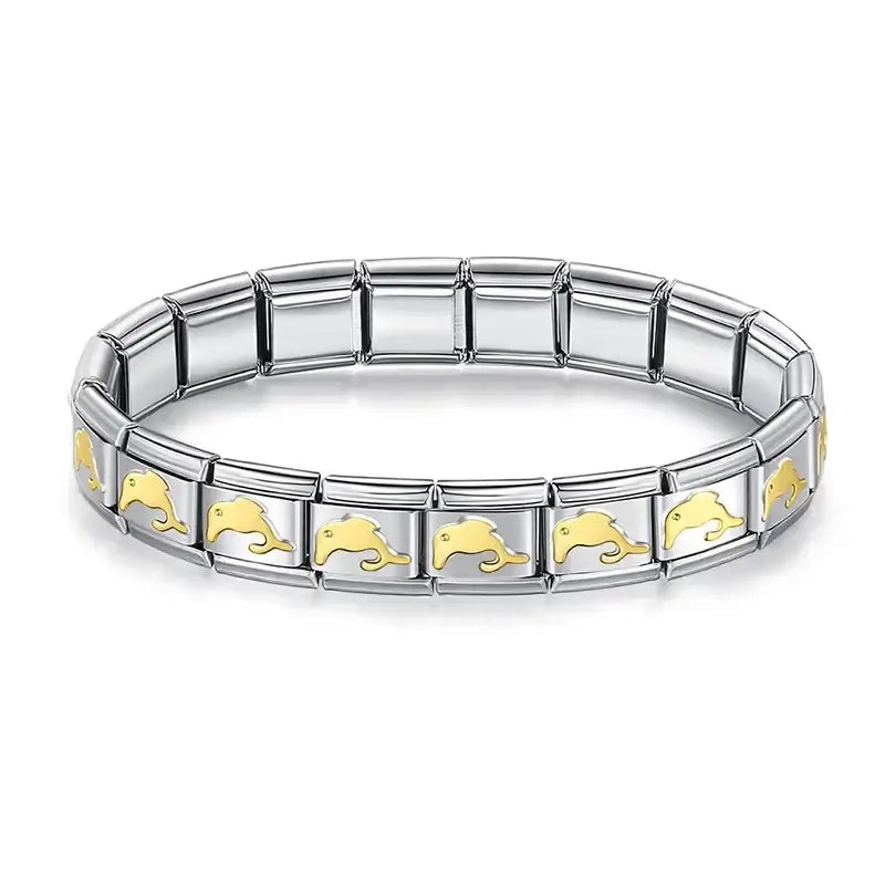 Bracelet hapiship modulable argent et doré avec charmes dauphin et design élégant entrelacé