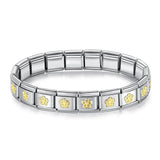Bracelet hapiship en argent doré avec maillons rectangulaires et motifs trèfle délicats, bracelet charms hapiship